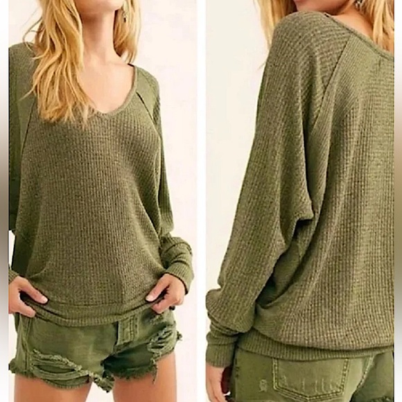 Free People Santa Clara Thermal In Ferngully Green Retail $78.00 - Picture 2 of 9
